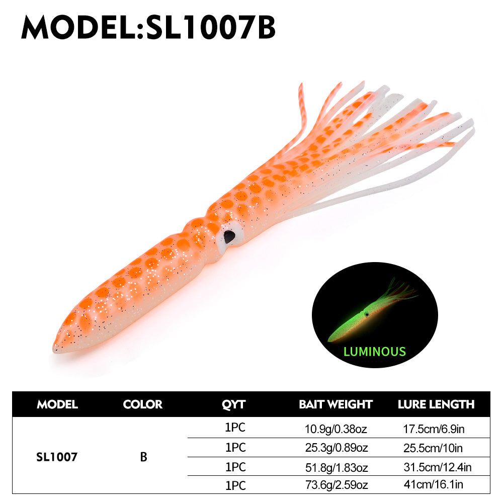 SUNLURE SL1007 Soft Squid Skirt Lure, 4 Sizes 10 Colors Octopus Trolling Bait 5PC/BAG