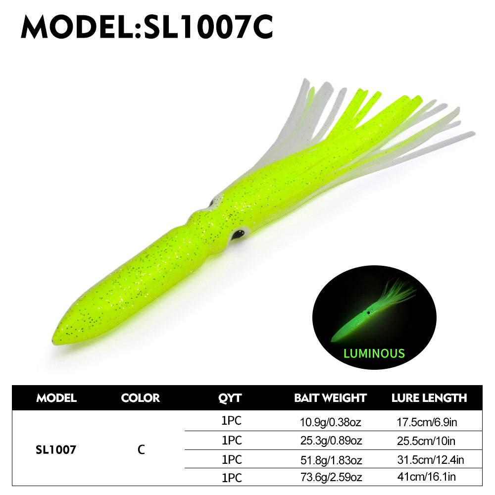 SUNLURE SL1007 Soft Squid Skirt Lure, 4 Sizes 10 Colors Octopus Trolling Bait 5PC/BAG