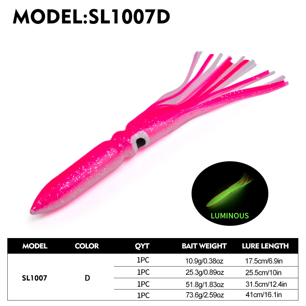 SUNLURE SL1007 Soft Squid Skirt Lure, 4 Sizes 10 Colors Octopus Trolling Bait 5PC/BAG