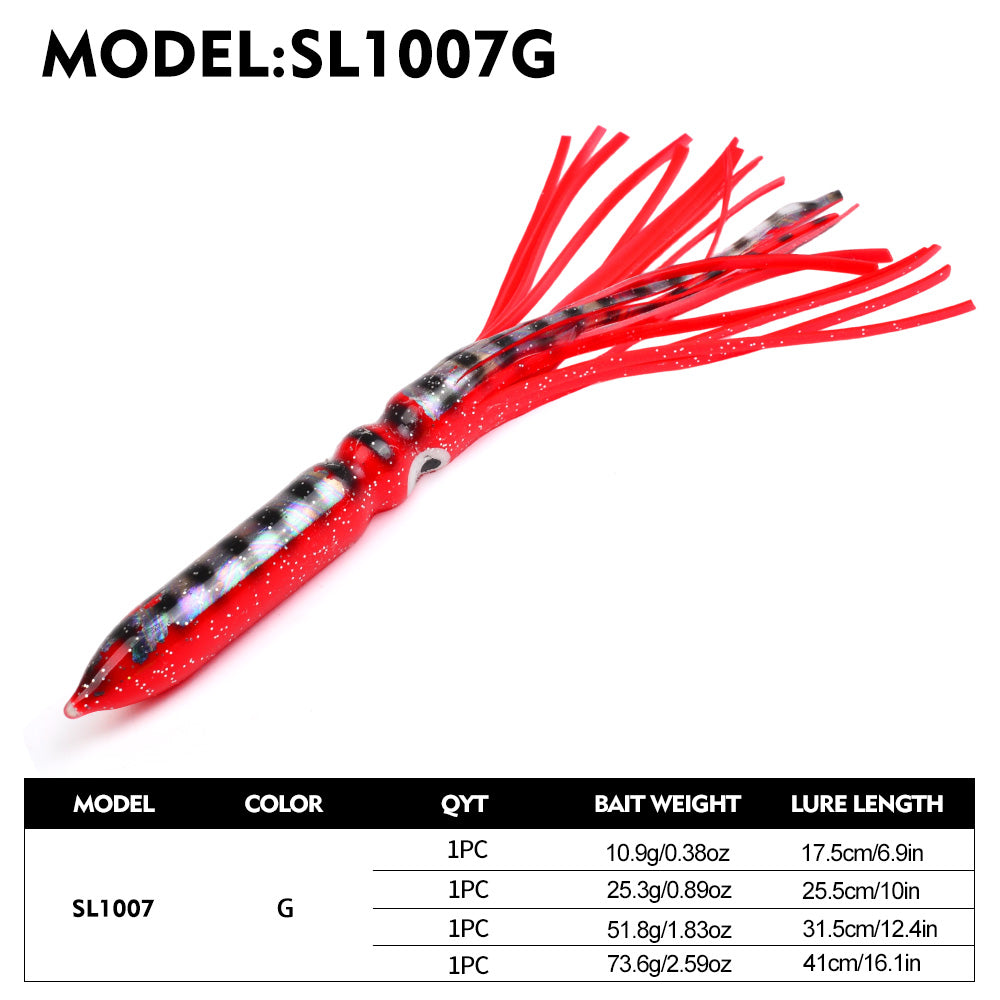 SUNLURE SL1007 Soft Squid Skirt Lure, 4 Sizes 10 Colors Octopus Trolling Bait 5PC/BAG