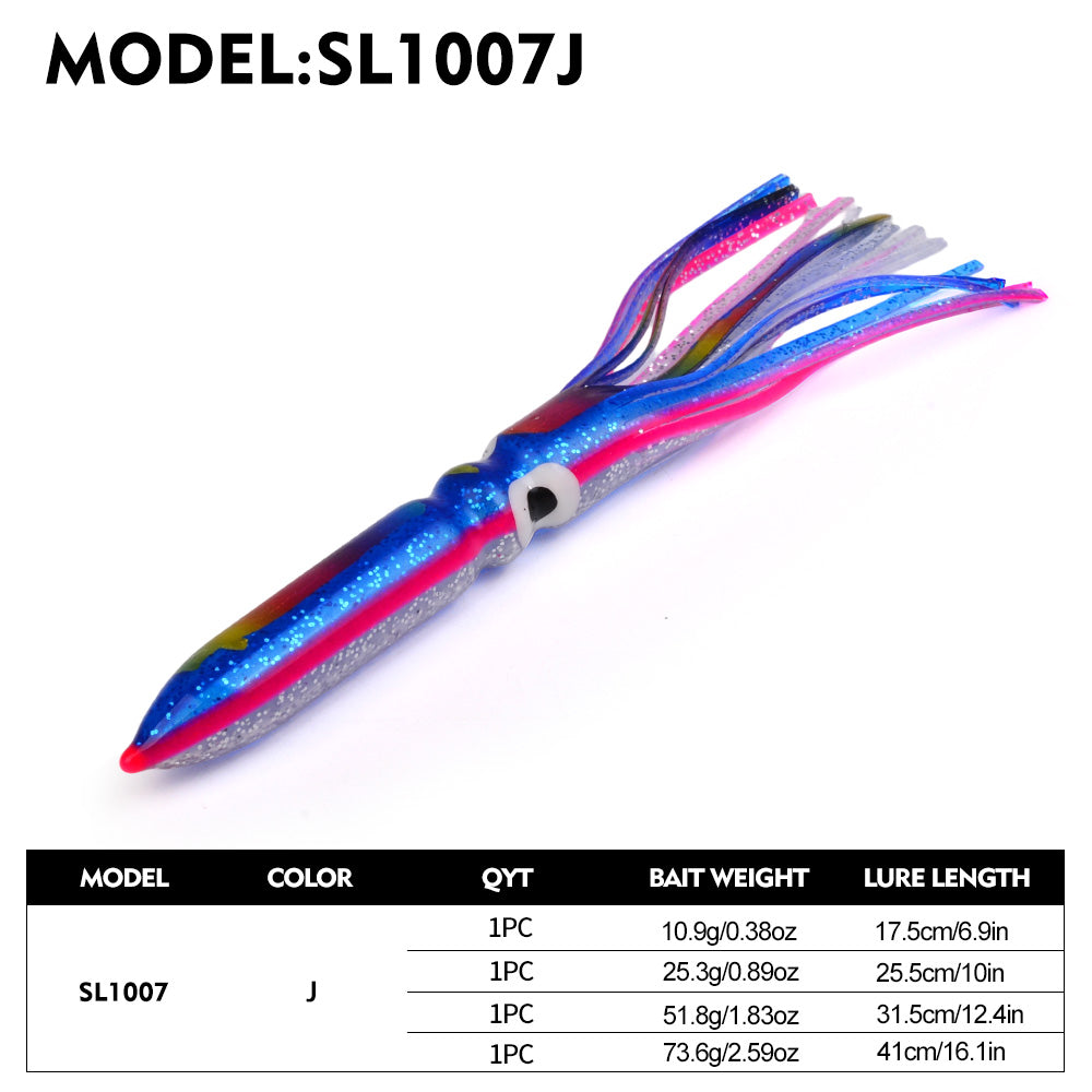 SUNLURE SL1007 Soft Squid Skirt Lure, 4 Sizes 10 Colors Octopus Trolling Bait 5PC/BAG