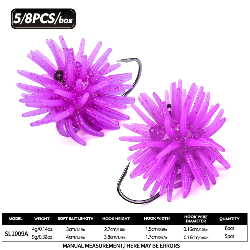SUNLURE SL1009 Spiky Sea Urchin Pre-Rigged Soft Lure, 2 Sizes 5 Colors Soft Plastic Trout Panfish Stream Fishing Bait