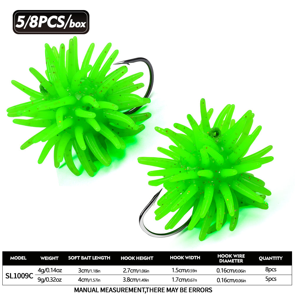 SUNLURE SL1009 Spiky Sea Urchin Pre-Rigged Soft Lure, 2 Sizes 5 Colors Soft Plastic Trout Panfish Stream Fishing Bait
