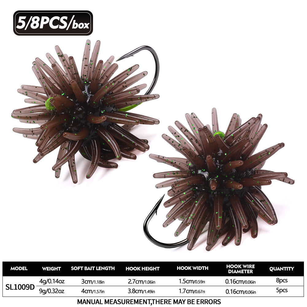 SUNLURE SL1009 Spiky Sea Urchin Pre-Rigged Soft Lure, 2 Sizes 5 Colors Soft Plastic Trout Panfish Stream Fishing Bait