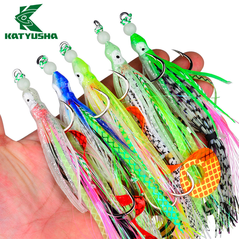 KATYUSHA Squid Skirt Lure, 7g/ 17cm, 15#/18# Hook, 5 Colors Available, Luminous Bead Head, for Saltwater &amp; Freshwater