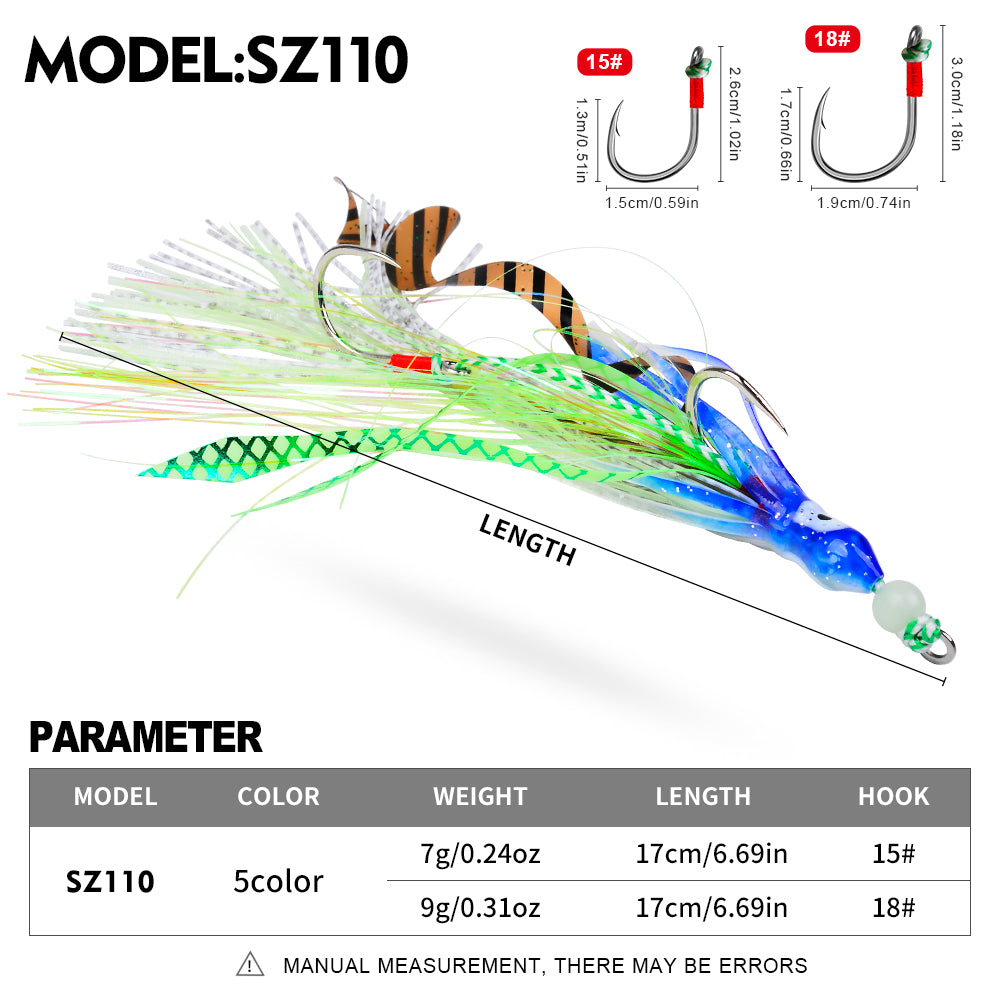 KATYUSHA Squid Skirt Lure, 7g/ 17cm, 15#/18# Hook, 5 Colors Available, Luminous Bead Head, for Saltwater &amp; Freshwater