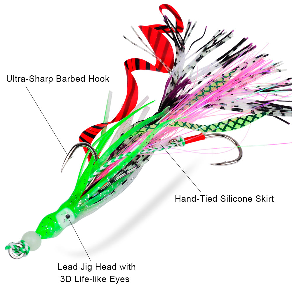 KATYUSHA Squid Skirt Lure, 7g/ 17cm, 15#/18# Hook, 5 Colors Available, Luminous Bead Head, for Saltwater &amp; Freshwater