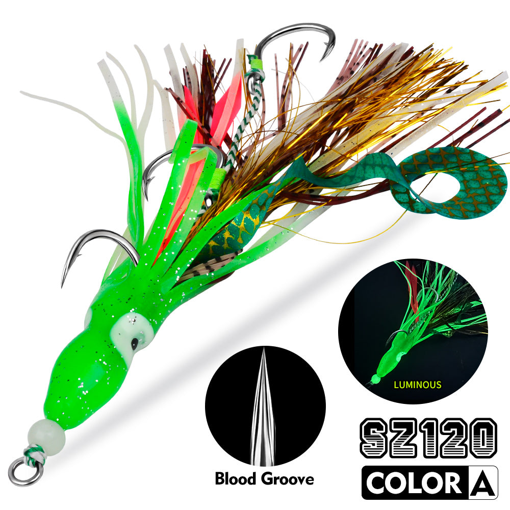 KATYUSHA Squid Skirt Lure, 10.5-18g / 17cm, 1/0#-4/0# Blood Groove Hook, Luminous Tail, for Tuna/Marlin