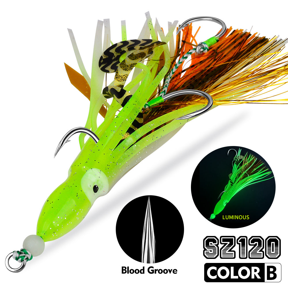 KATYUSHA Squid Skirt Lure, 10.5-18g / 17cm, 1/0#-4/0# Blood Groove Hook, Luminous Tail, for Tuna/Marlin