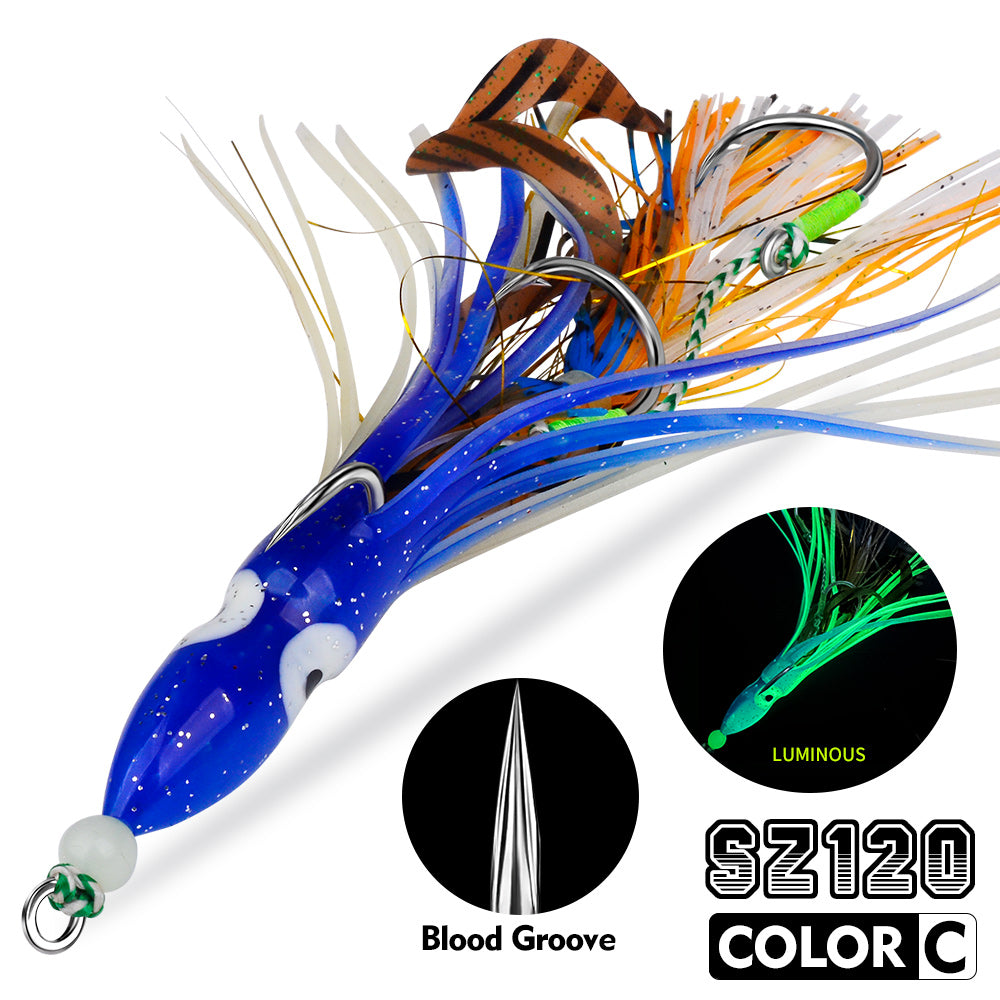KATYUSHA Squid Skirt Lure, 10.5-18g / 17cm, 1/0#-4/0# Blood Groove Hook, Luminous Tail, for Tuna/Marlin