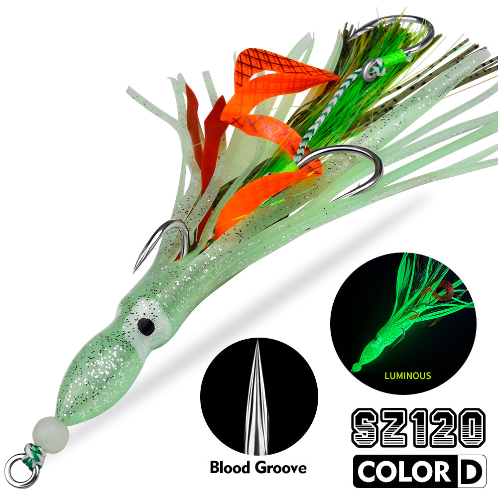 KATYUSHA Squid Skirt Lure, 10.5-18g / 17cm, 1/0#-4/0# Blood Groove Hook, Luminous Tail, for Tuna/Marlin