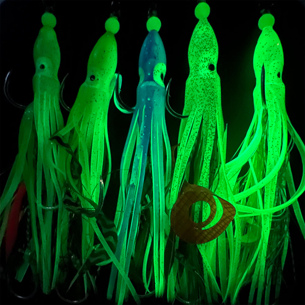 KATYUSHA Squid Skirt Lure, 10.5-18g / 17cm, 1/0#-4/0# Blood Groove Hook, Luminous Tail, for Tuna/Marlin