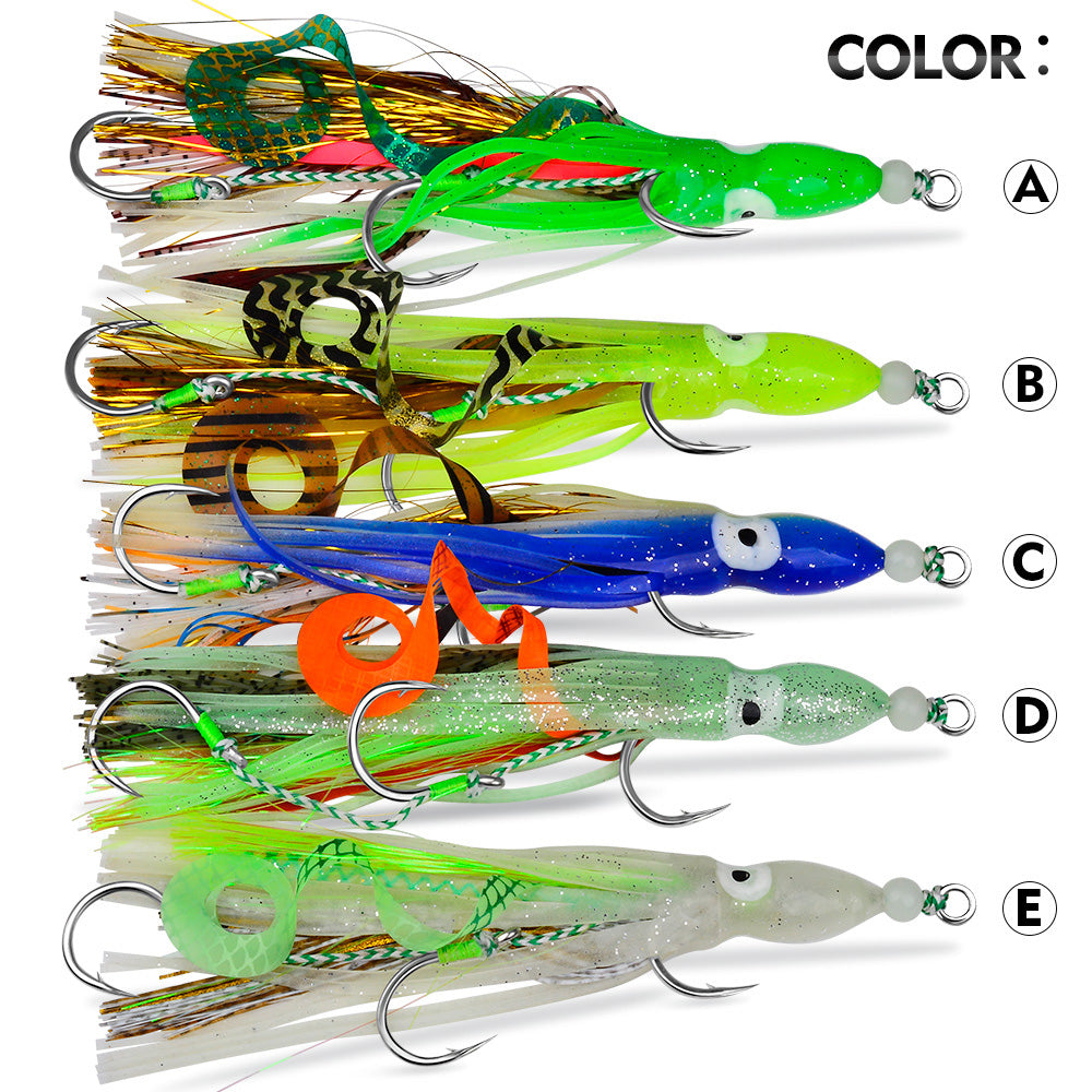 KATYUSHA Squid Skirt Lure, 10.5-18g / 17cm, 1/0#-4/0# Blood Groove Hook, Luminous Tail, for Tuna/Marlin