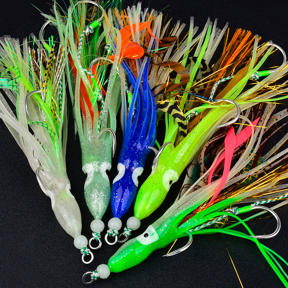 KATYUSHA Squid Skirt Lure, 10.5-18g / 17cm, 1/0#-4/0# Blood Groove Hook, Luminous Tail, for Tuna/Marlin