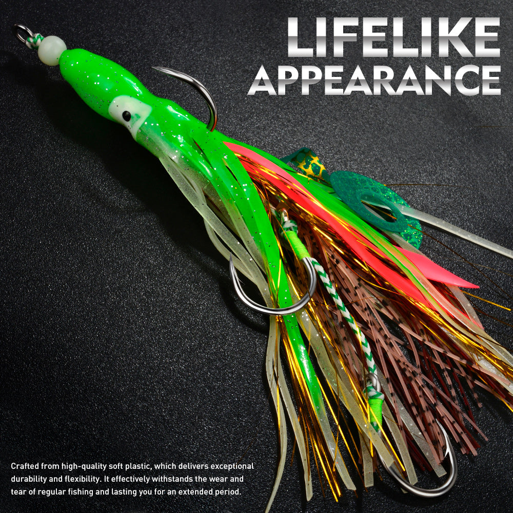 KATYUSHA Squid Skirt Lure, 10.5-18g / 17cm, 1/0#-4/0# Blood Groove Hook, Luminous Tail, for Tuna/Marlin