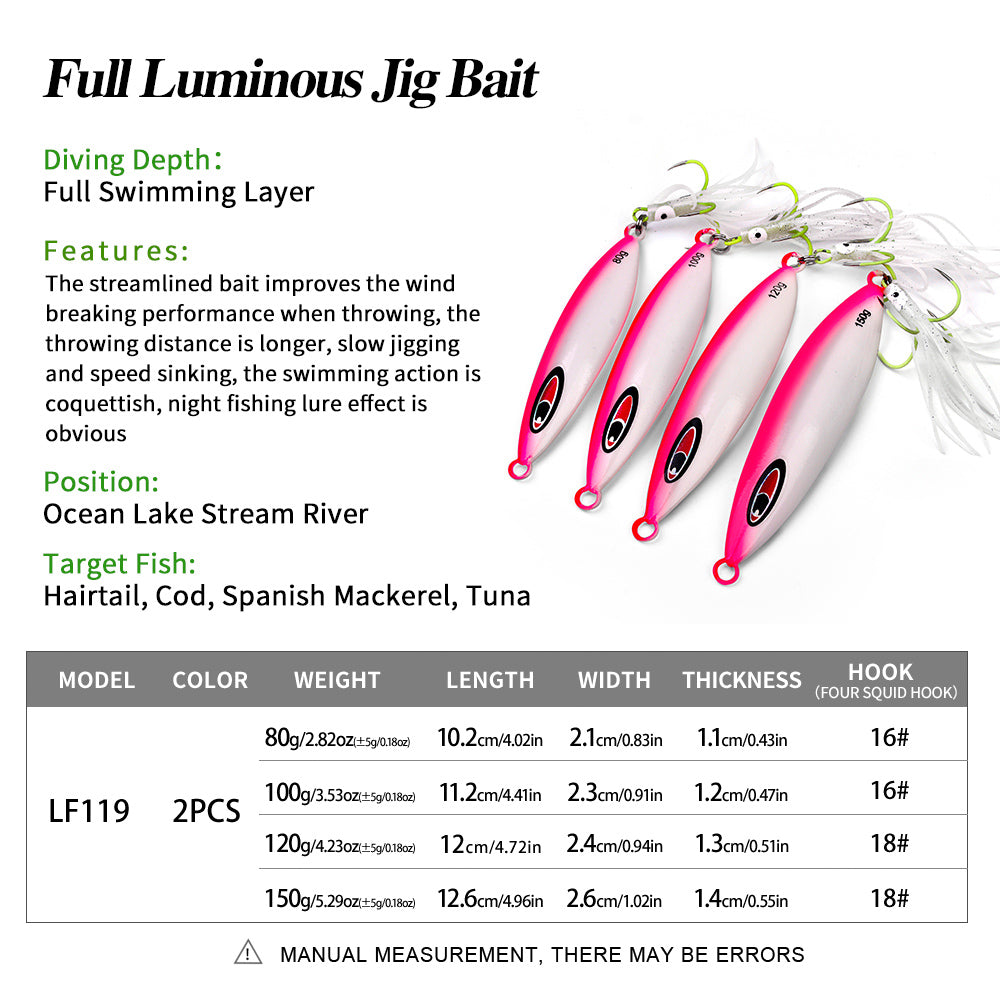 KATUYSHA  80g-100g-300gGlowing Sea Fishing Lure Long Throw Metal Lure Boat Fishing Bait Seawater Jigging Lure