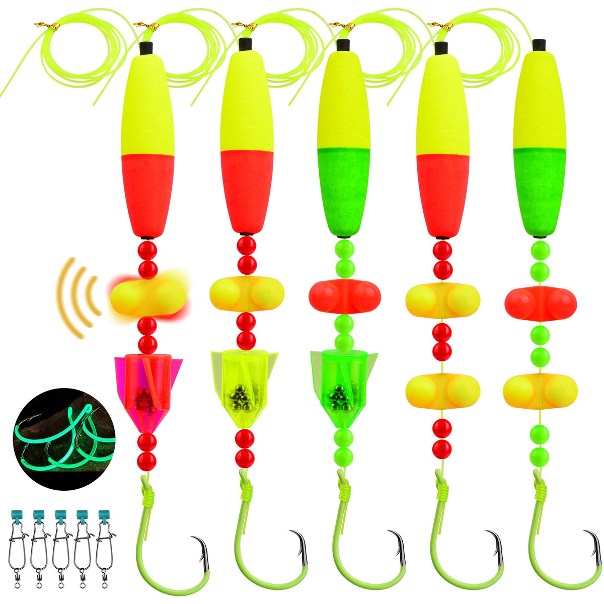 PROBEROS PJ007 Pre-Tied Catfish Float Rig Set Luminous6/0#-10/0# 5PCS